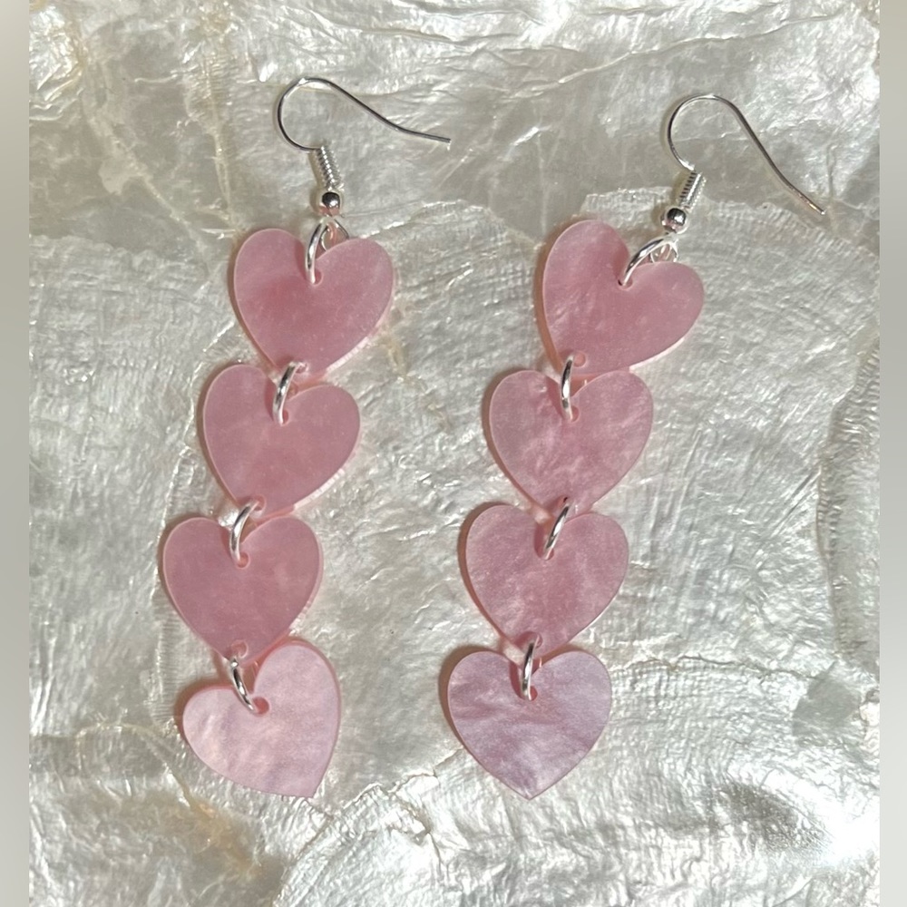 Heart Earrings Multilayer Pink Heart Dangle Earrings NWOT